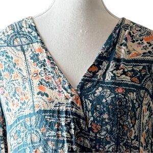 Maeve Anthropologie‎ Floral Boho Blouse Women S Long Sleeve Blue Orange
